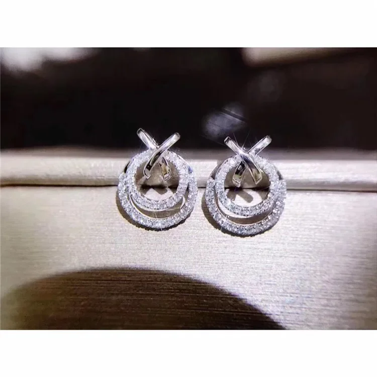 Silver Double Circle Earrings with Zircon Stones 5 Silver Double Circle Earrings with Zircon Stones - Image 5