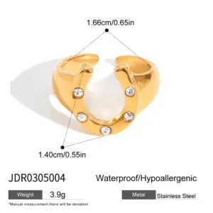 Stainless Steel Gold-Tone Zirconia U-Shaped Ring 14 S5c911766c0d74a5eb5941c8120fd7863e