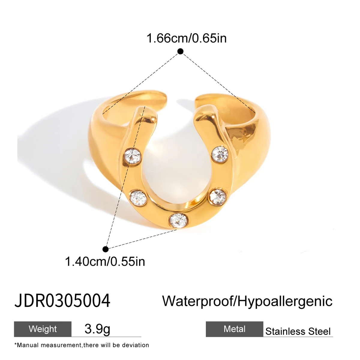 Stainless Steel Gold-Tone Zirconia U-Shaped Ring 7 Stainless Steel Gold-Tone Zirconia U-Shaped Ring - Image 7