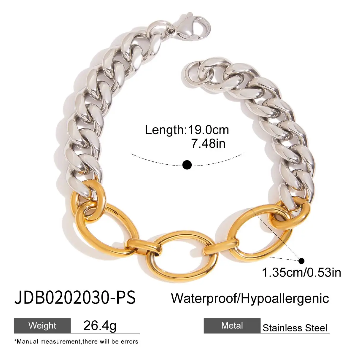 Stainless Steel Two-Tone Chain Bracelet for Women 7 Stainless Steel Two-Tone Chain Bracelet for Women - Image 7