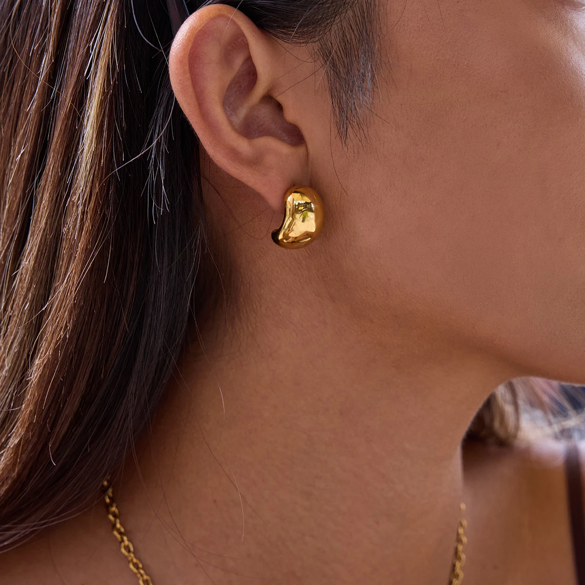 Stainless Steel Gold Bulles Earrings 10mm 3 Stainless Steel Gold Bulles Earrings 10mm - Image 3