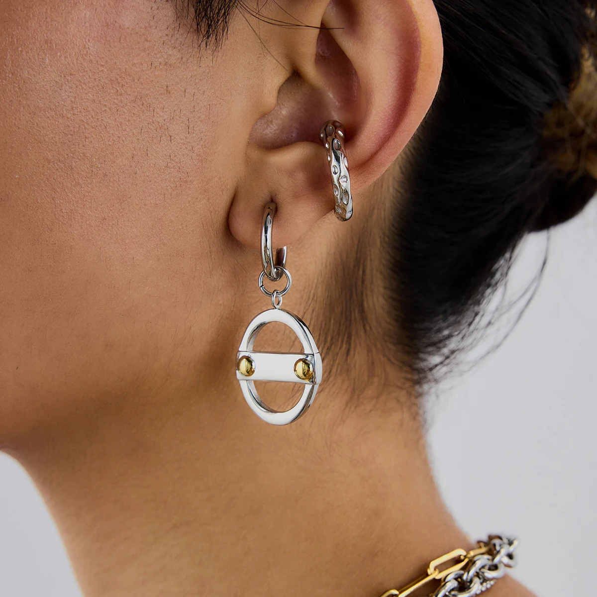 Modern Gold-Tone Stainless Steel Earring 2 Modern Gold-Tone Stainless Steel Earring - Image 2