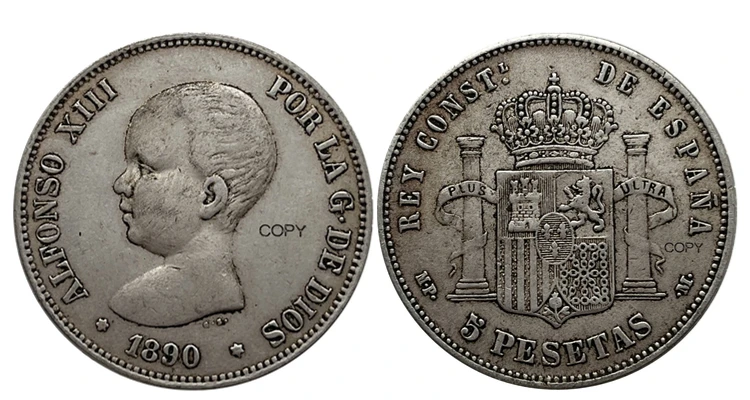 Spain 1890 MP 5 Pesetas Replica Coin 8 Spain 1890 MP 5 Pesetas Replica Coin - Image 8