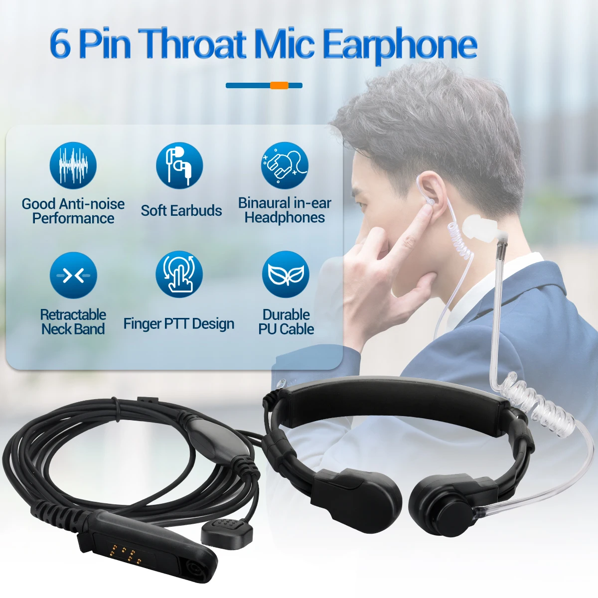 Waterproof Acoustic Throat Mic Headset for Baofeng UV-9R 2 Waterproof Acoustic Throat Mic Headset for Baofeng UV-9R - Image 2