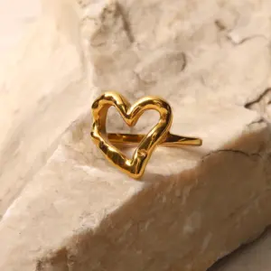 Gold-tone Stainless Steel Heart Ring for Women 11 S5d952a05cc024dacb612b94c33dd1408T
