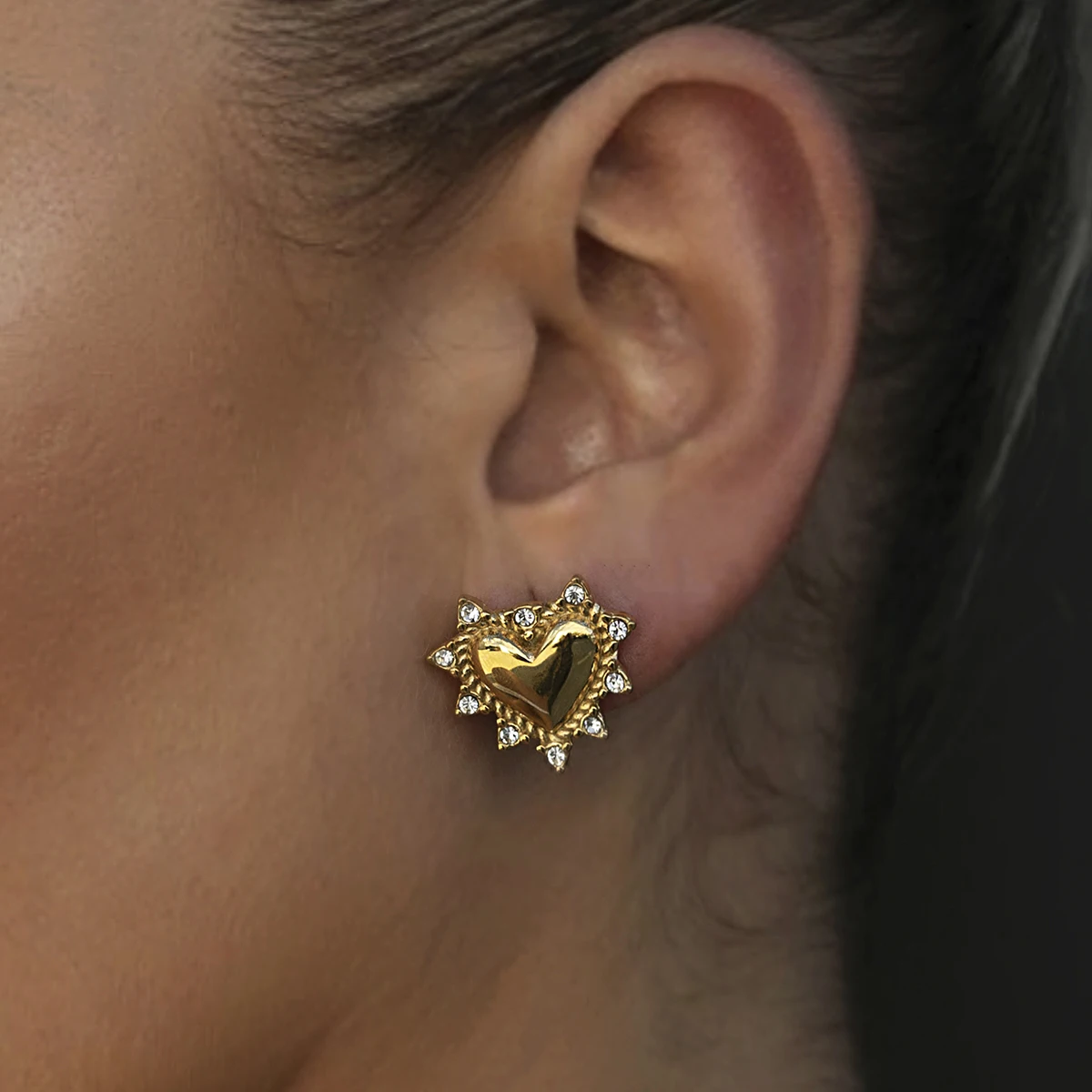 Gold Stainless Steel Heart Earrings JDE2403087 3 Gold Stainless Steel Heart Earrings JDE2403087 - Image 3