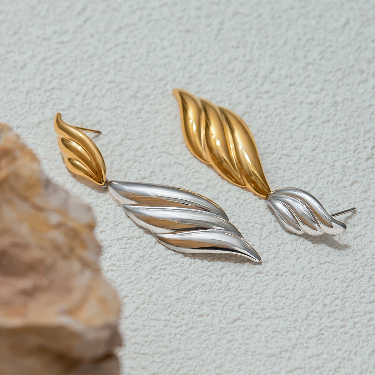 Stainless Steel Two-Tone Wing Earrings 6 Stainless Steel Two-Tone Wing Earrings - Image 6