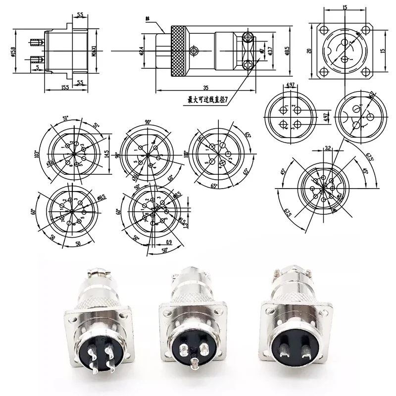 Square GX16 Aviation Connector 2-10 Pins 2 Square GX16 Aviation Connector 2-10 Pins - Image 2