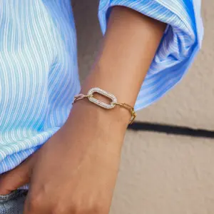 Stainless Steel Gold-Tone Oval Link Bracelet 8 S5f81261c85de4c71a190a03c2808089cR