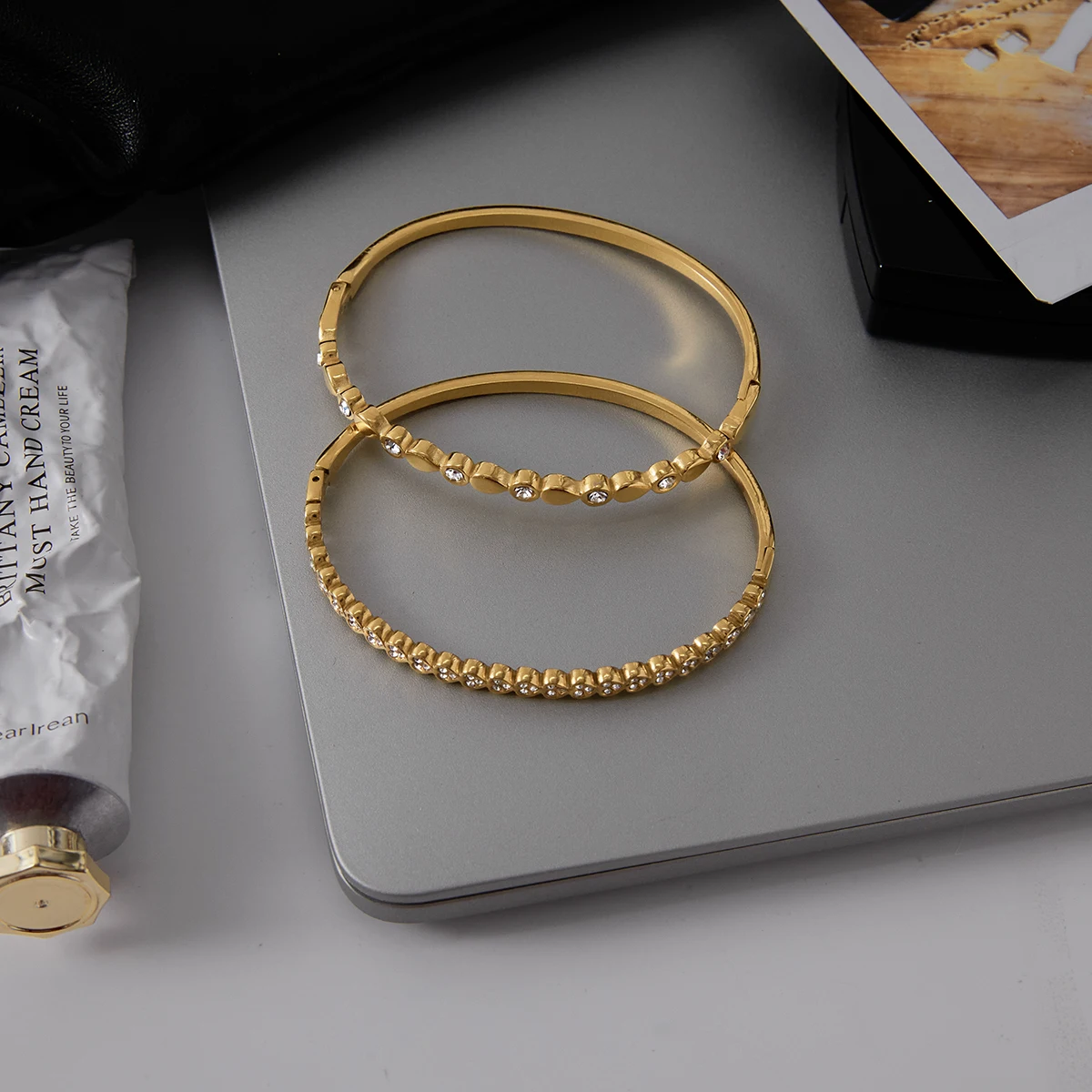 Elegant Stainless Steel Rhinestone Cuff Bracelet 4 Elegant Stainless Steel Rhinestone Cuff Bracelet - Image 4