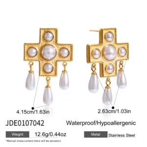 Stainless Steel Pearl Cross Earrings 13 S5fd34bd05434451a9b69a62943da4f01V