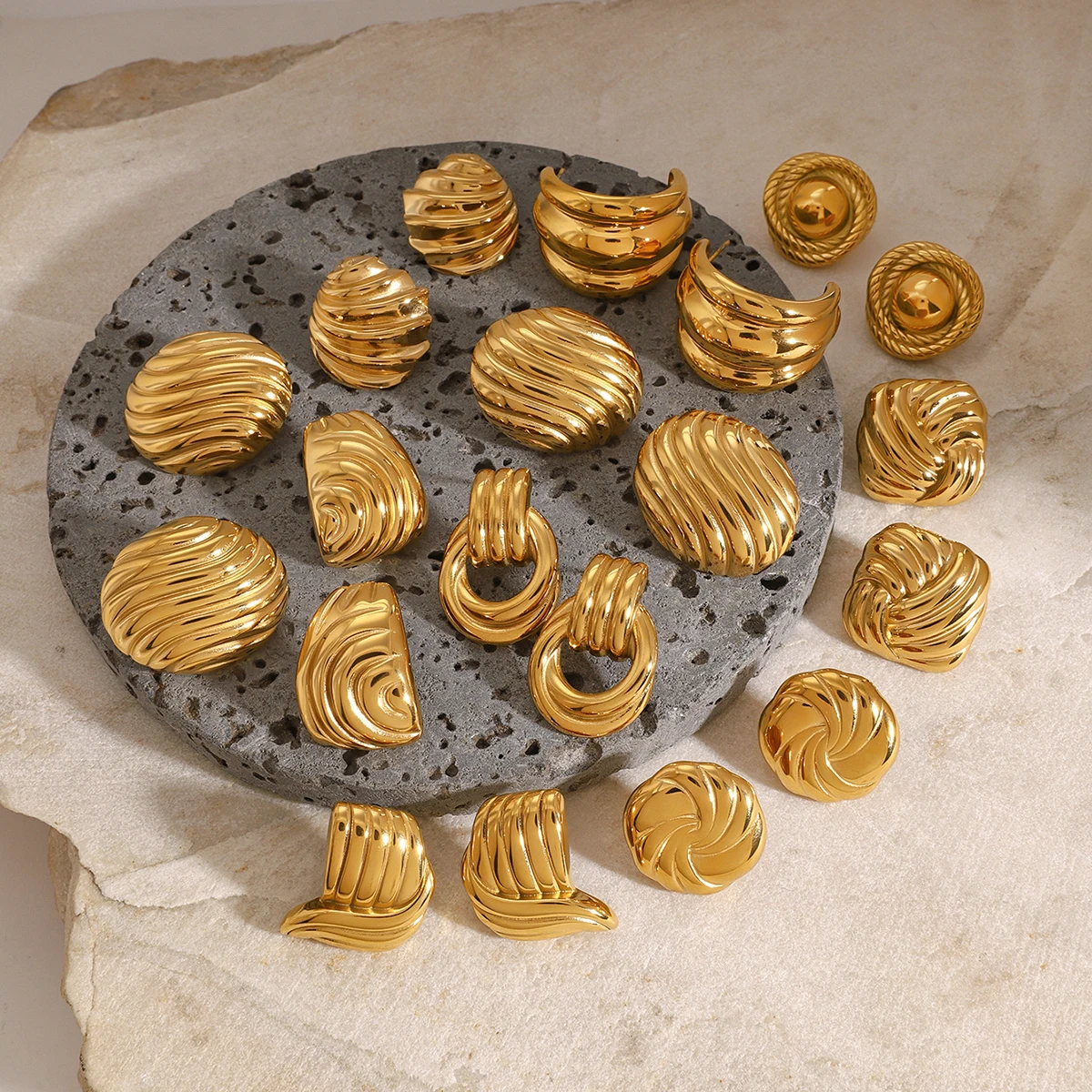 Gold-Toned Stainless Steel Earrings Collection 2 Gold-Toned Stainless Steel Earrings Collection - Image 2