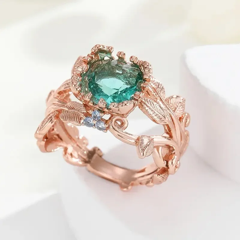 Vintage Rose Gold Cocktail Ring with Green Stone 3 Vintage Rose Gold Cocktail Ring with Green Stone - Image 3