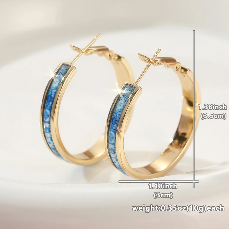 Gold and Blue Enamel Hoop Earrings 4 Gold and Blue Enamel Hoop Earrings - Image 4