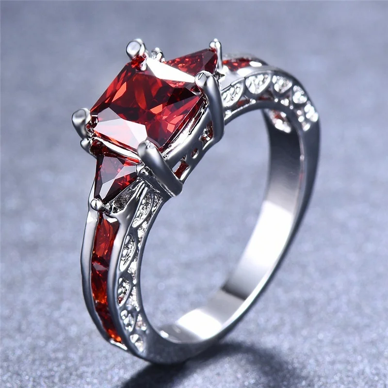 Red Square-Cut Zircon Cocktail Ring for Women 6 Red Square-Cut Zircon Cocktail Ring for Women - Image 6