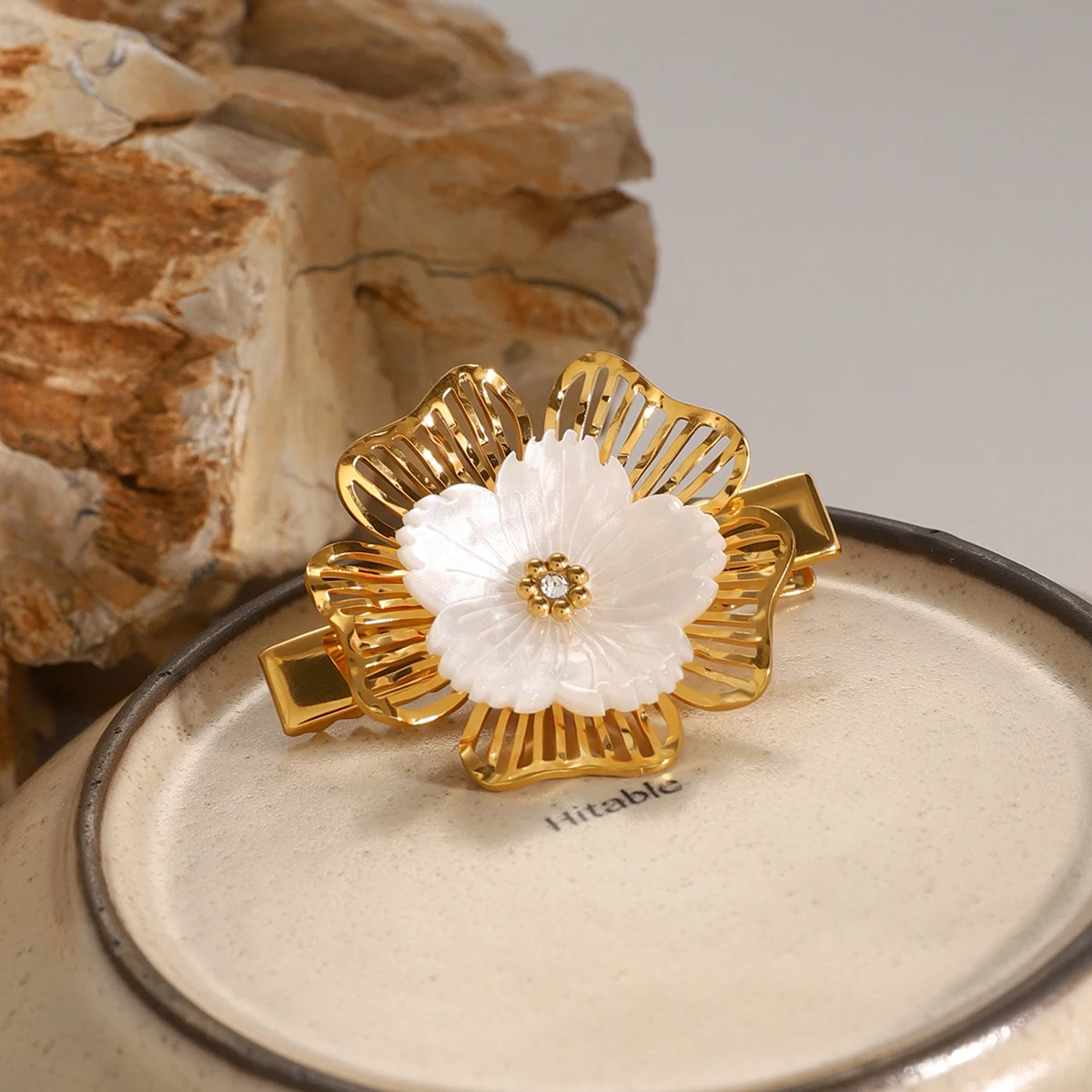 Elegant Stainless Steel Gold Flower Hair Clip 3 Elegant Stainless Steel Gold Flower Hair Clip - Image 3