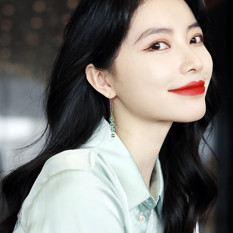 Gold Green Zircon Kimono Earrings 5 Gold Green Zircon Kimono Earrings - Image 5