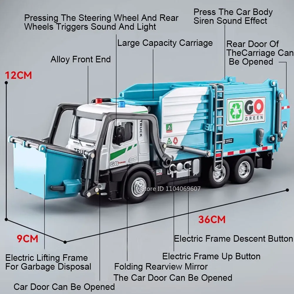 1:18 Scale Model Garbage Truck with Lights 2 1:18 Scale Model Garbage Truck with Lights - Image 2