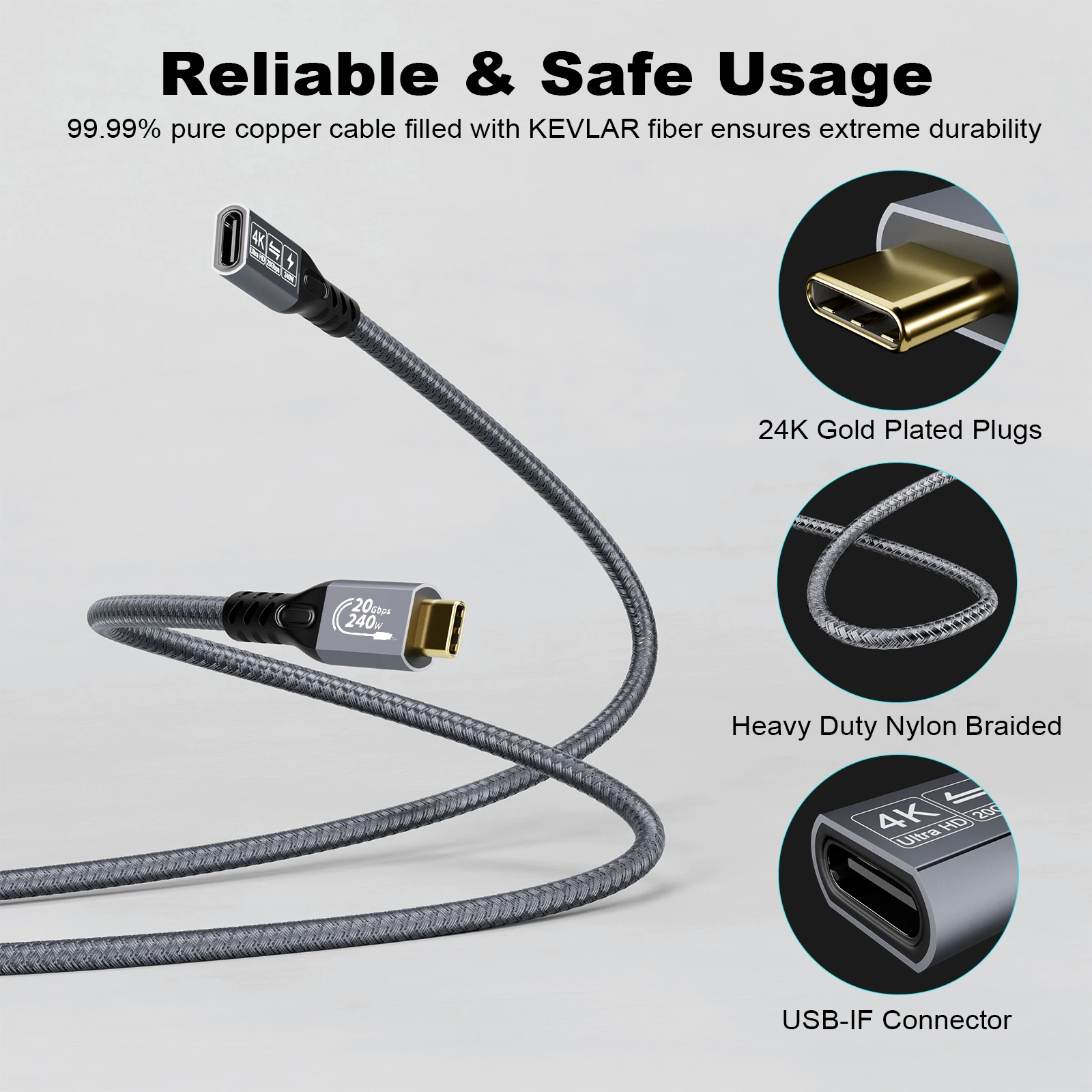 USB-C 3.2 Gen 2 Extension Cable 20Gbps 4K60Hz 240W 4 USB-C 3.2 Gen 2 Extension Cable 20Gbps 4K60Hz 240W - Image 4