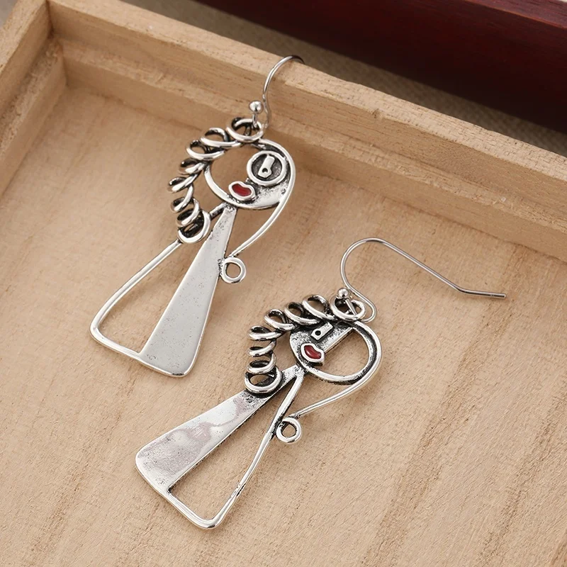 Vintage Silver Artistic Face Dangle Earrings 5 Vintage Silver Artistic Face Dangle Earrings - Image 5
