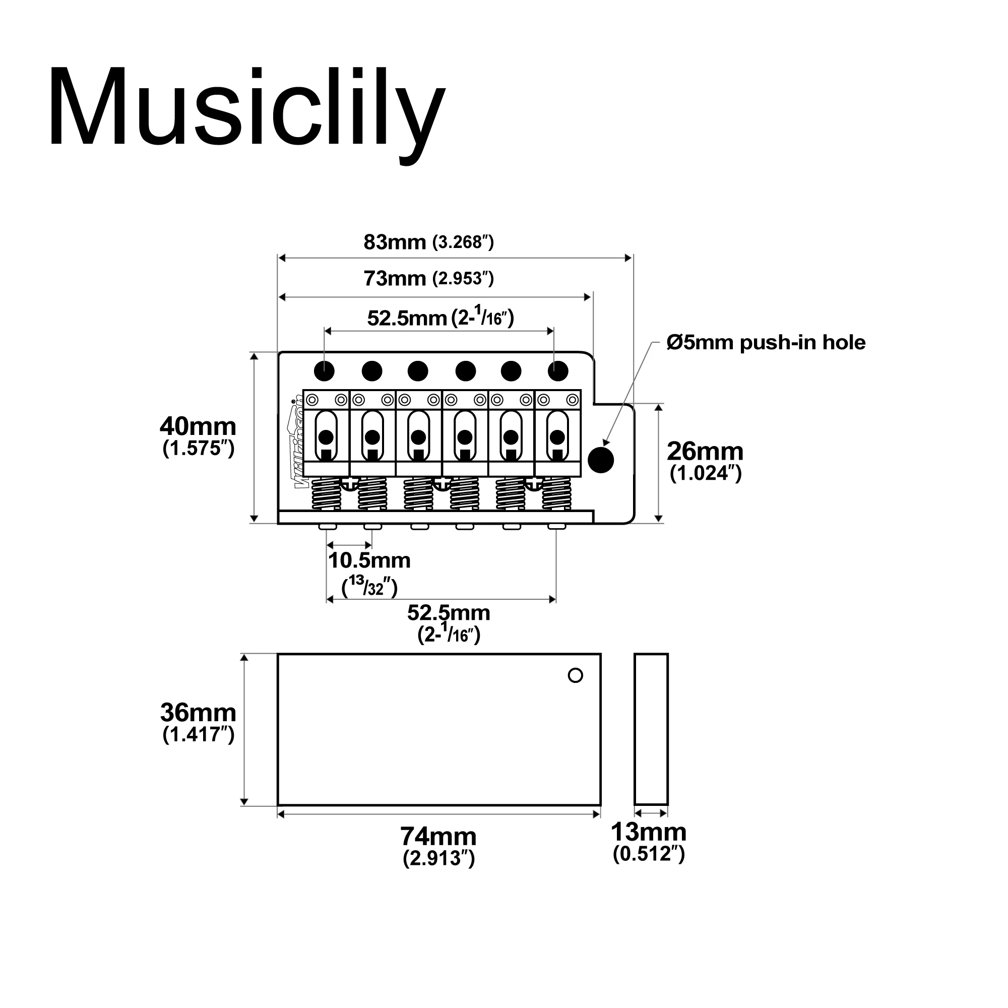 Wilkinson 52.5mm Vintage Strat Tremolo Bridge 2 Wilkinson 52.5mm Vintage Strat Tremolo Bridge - Image 2
