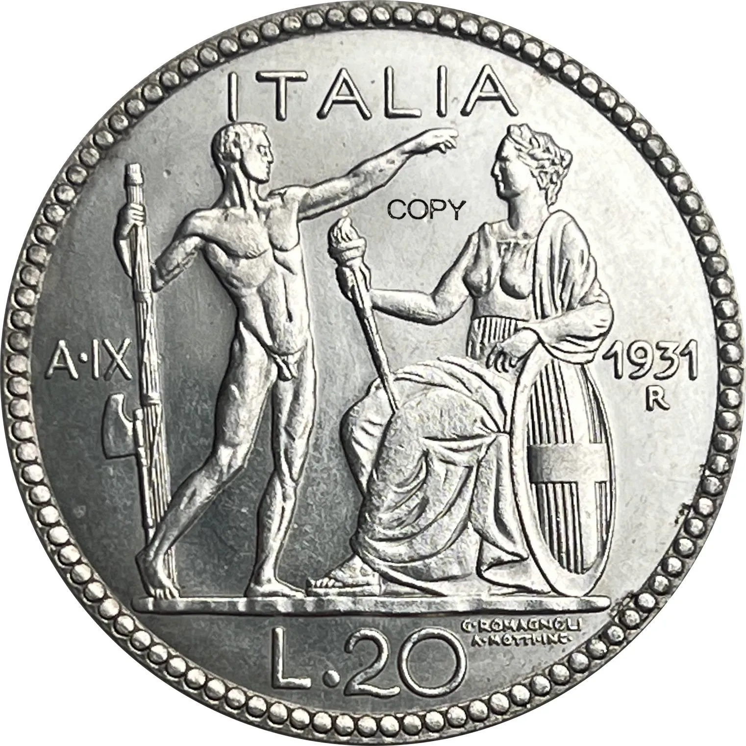 Vittorio Emanuele III Replica Coin, 1931 6 Vittorio Emanuele III Replica Coin, 1931 - Image 6