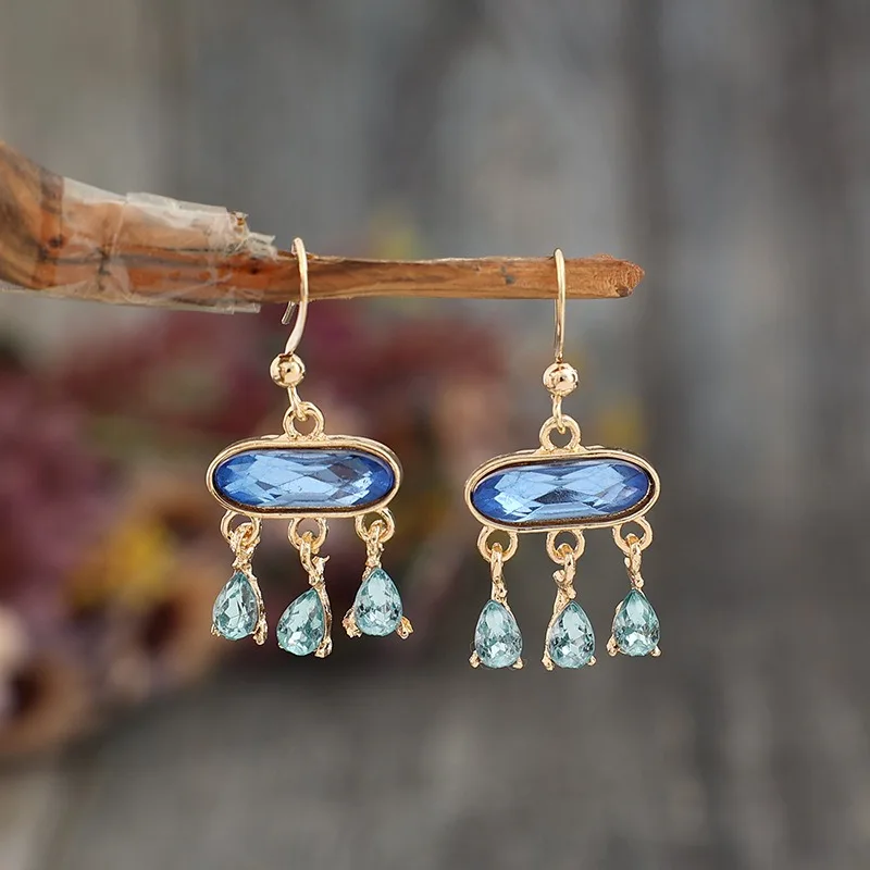 Elegant Oval Blue Stone Earrings for Women 2 Elegant Oval Blue Stone Earrings for Women - Image 2