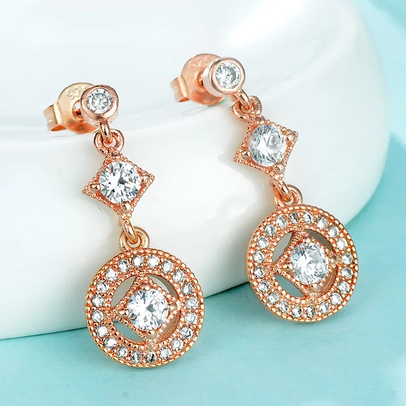 Geometric Drop Earrings with CZ Crystals 4 Geometric Drop Earrings with CZ Crystals - Image 4