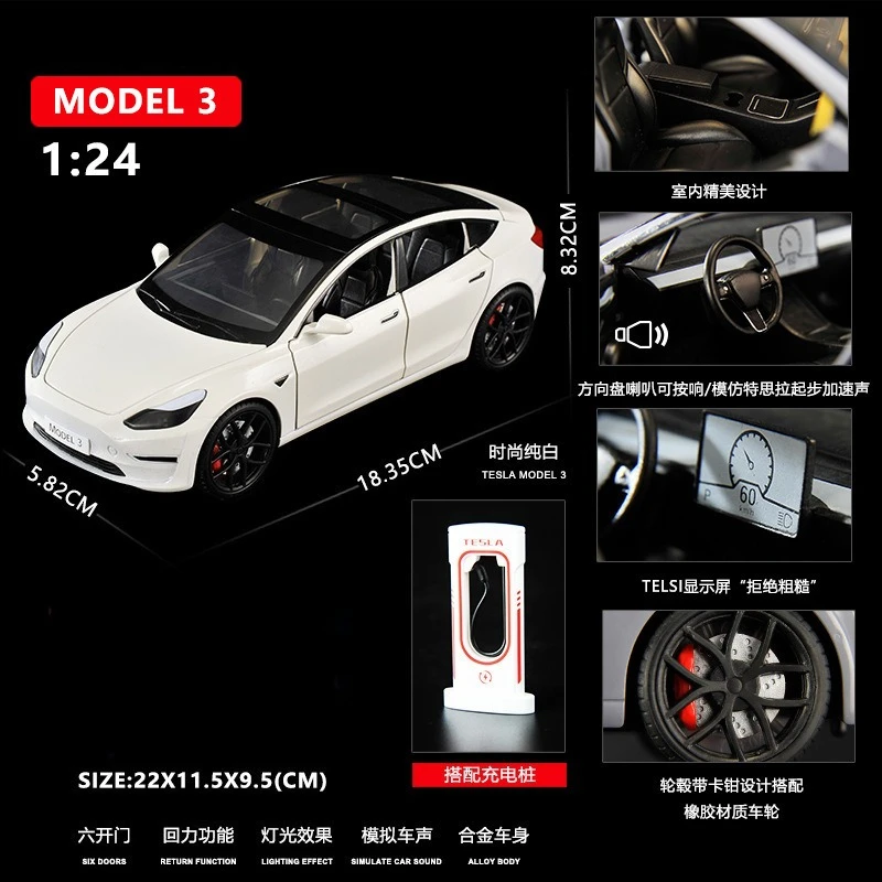 1:24 Scale Model 3 Electric Car Collector Miniature 7 1:24 Scale Model 3 Electric Car Collector Miniature - Image 7