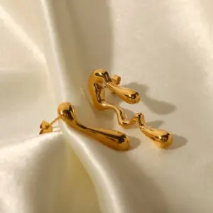 Gold-Tone Stainless Steel Irregular Earrings for Women 12 S625631b8f3b640e4991b5b25457087b7r
