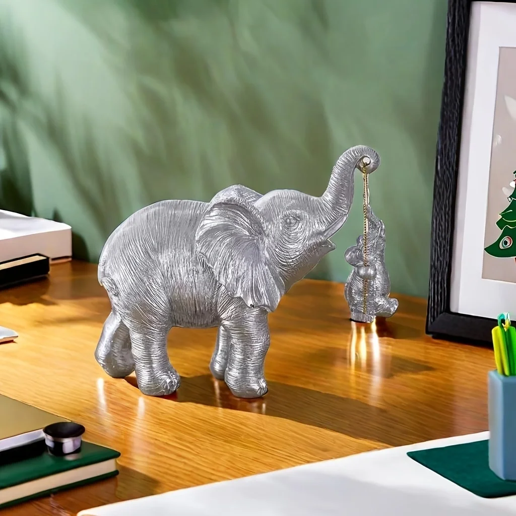 Gold and Silver Mother Elephant Figurine 2 Gold and Silver Mother Elephant Figurine - Image 2