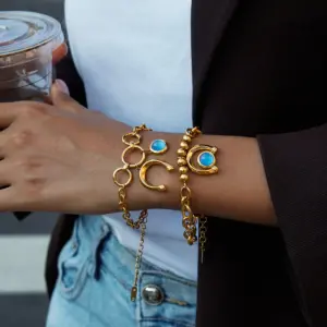 Gold Stainless Steel Bracelet with Blue Horseshoe Pendant 9 S62702e2f0bdf41b58b19eeb6e2afd57dr