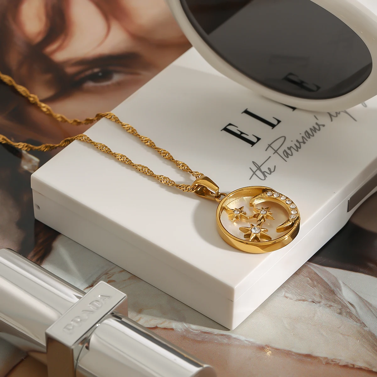 Stainless Steel Moon Pendant Necklace 6 Stainless Steel Moon Pendant Necklace - Image 6