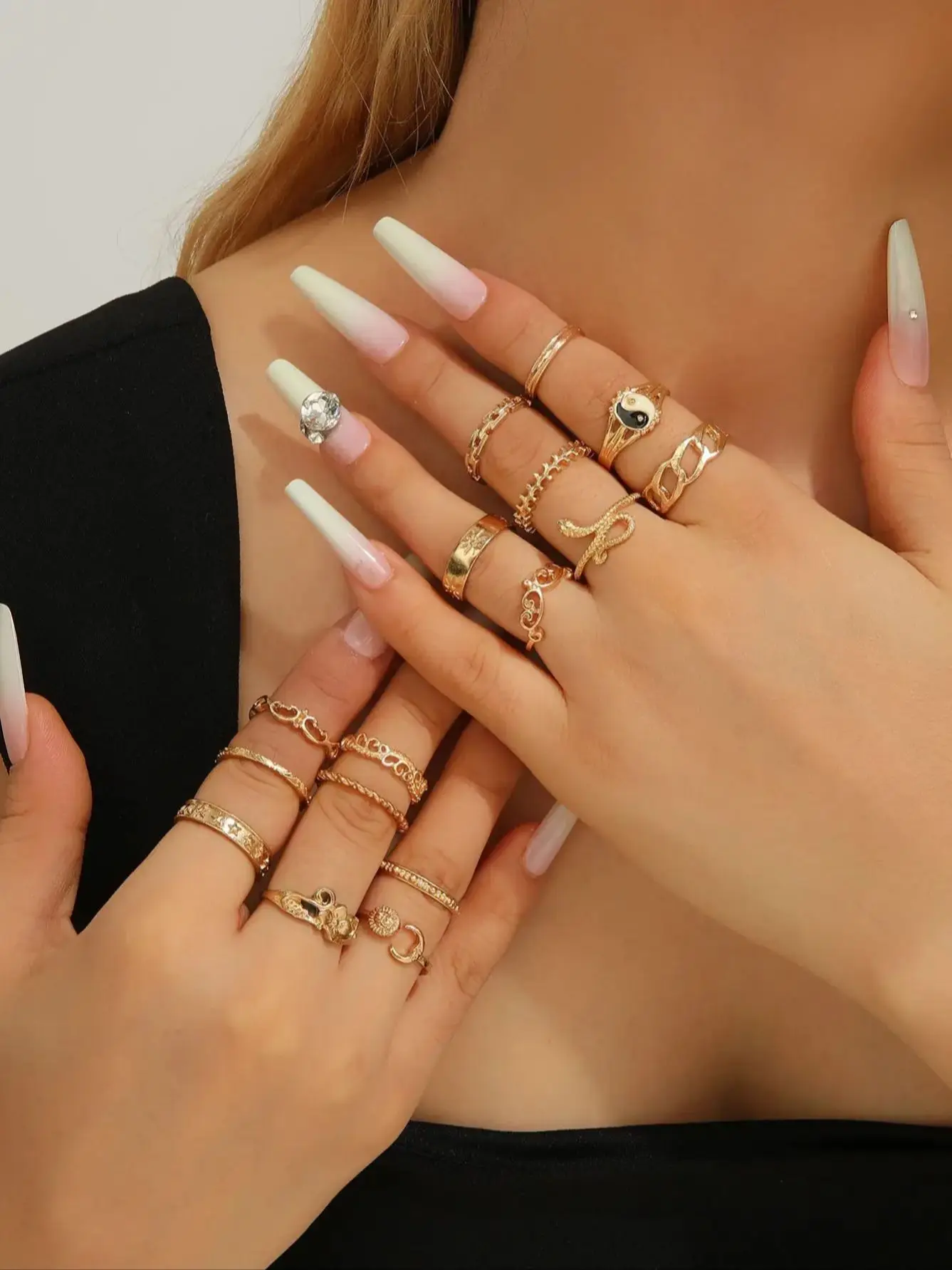 Gold-Color Snake Ring Set with Geometric Designs 7 Gold-Color Snake Ring Set with Geometric Designs - Image 7