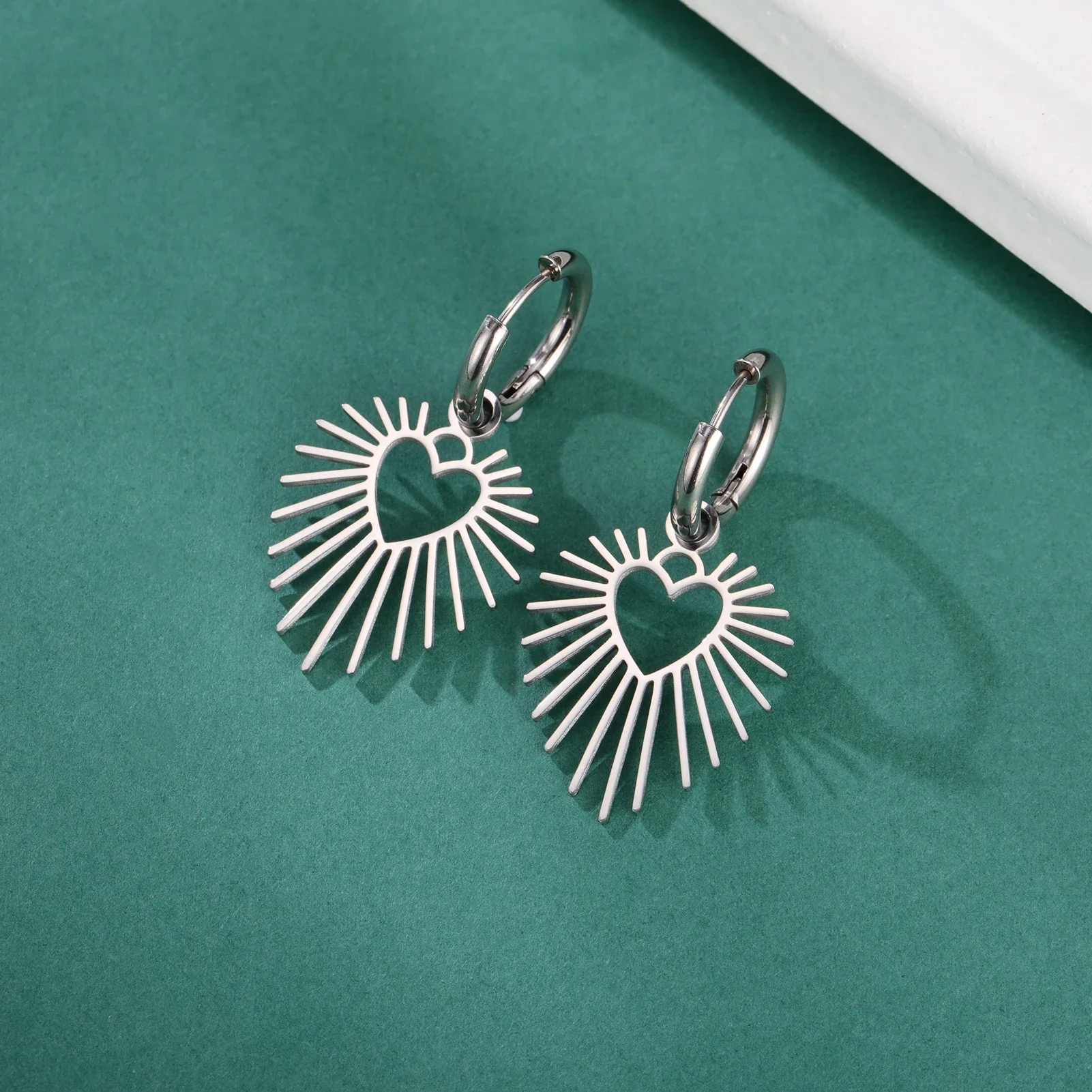 Elegant Stainless Steel Heart Sun Drop Earrings 3 Elegant Stainless Steel Heart Sun Drop Earrings - Image 3