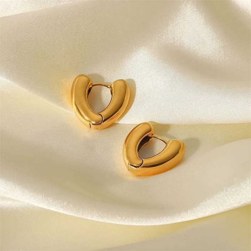Heart-Shaped Gold Stainless Steel Hoop Earrings 2 Heart-Shaped Gold Stainless Steel Hoop Earrings - Image 2