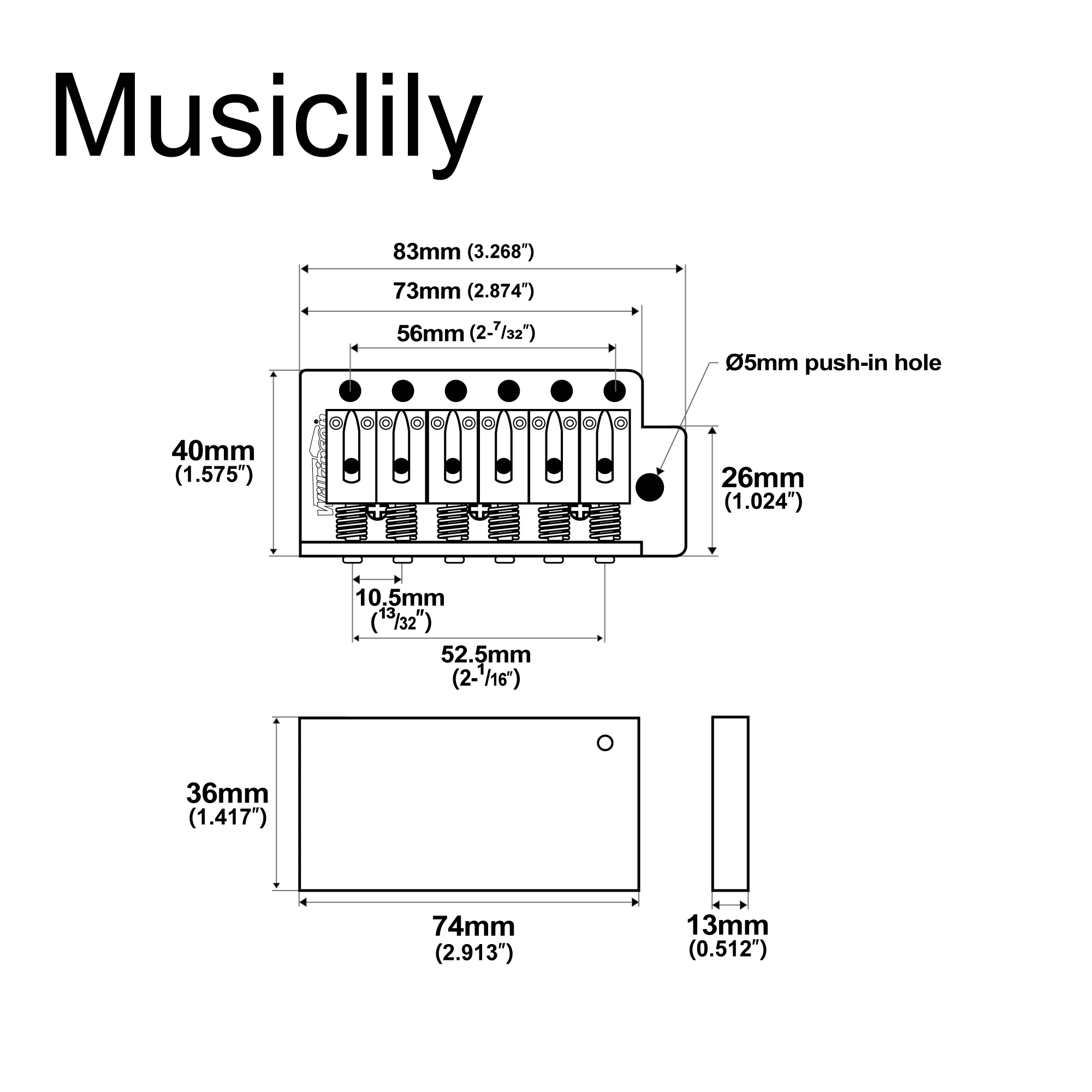 Wilkinson M Series 52.5mm Tremolo Bridge for Strat Guitars 2 Wilkinson M Series 52.5mm Tremolo Bridge for Strat Guitars - Image 2