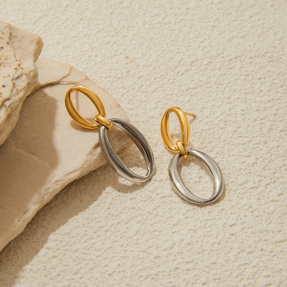 Stainless Steel Two-Tone O-Shaped Earrings 5 Stainless Steel Two-Tone O-Shaped Earrings - Image 5
