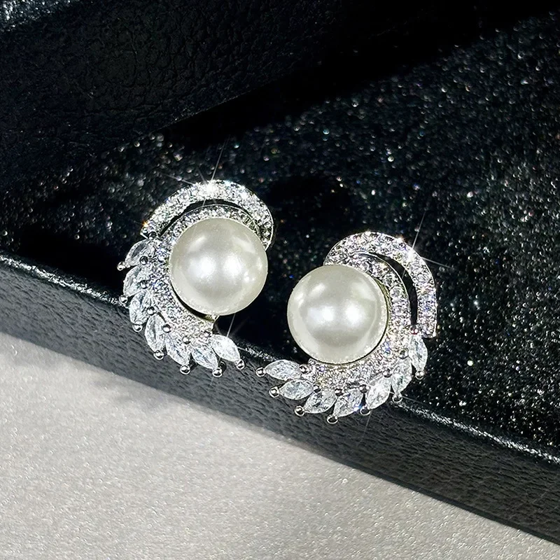White Pearl Silver Stud Earrings 3 White Pearl Silver Stud Earrings - Image 3