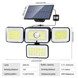 Solar Security Light with 4 Adjustable Heads 15 S640980306a67414a80e693f5643e4a1fX