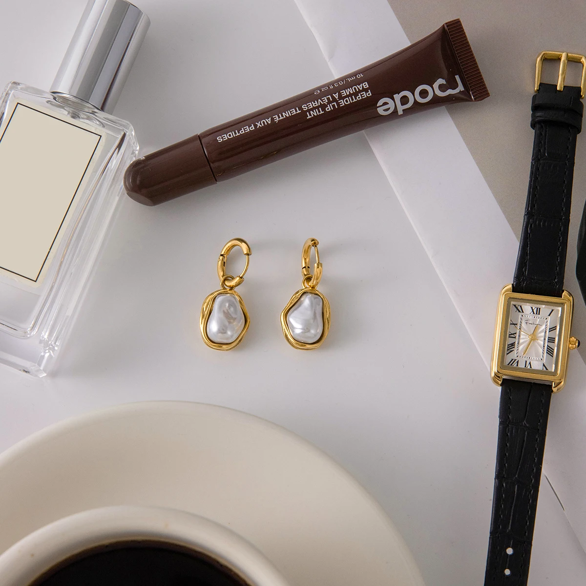 Elegant Gold Stainless Steel Pearls Earrings 4 Elegant Gold Stainless Steel Pearls Earrings - Image 4