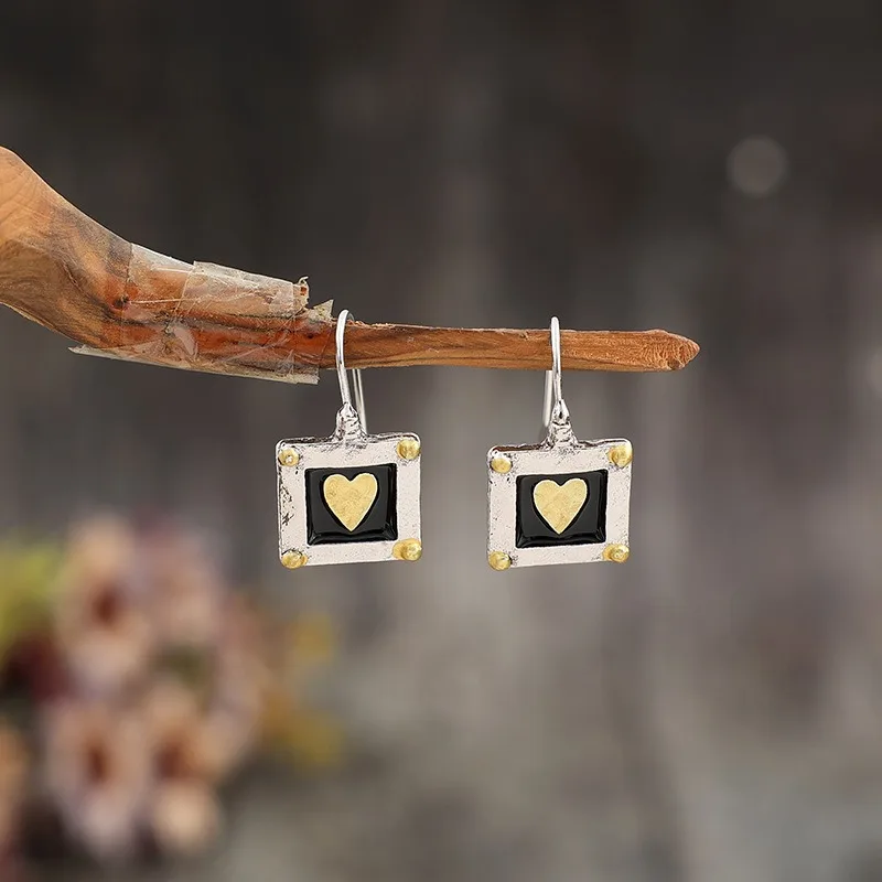 Vintage Square Heart Earrings in Silver or Gold 3 Vintage Square Heart Earrings in Silver or Gold - Image 3