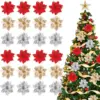 Artificial Glitter Poinsettia Flower Set for Holidays