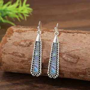 Vintage Silver Drop Earrings with Multicolour Inlay 10 S64d935f9be6147bfbd30703bfbfb6405f