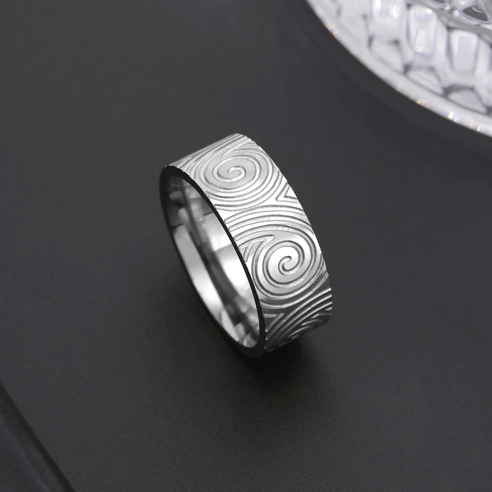 Swirl Engraved Stainless Steel Ring for Men Women 1 Swirl Engraved Stainless Steel Ring for Men Women