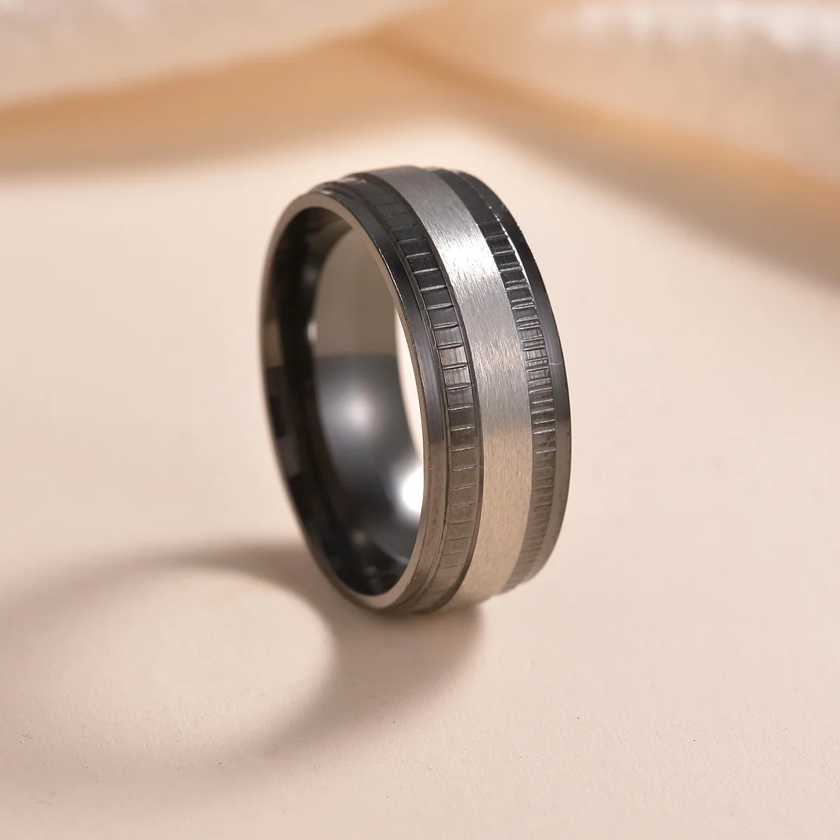 Black and Gold Stainless Steel Ring 8mm Unisex 5 Black and Gold Stainless Steel Ring 8mm Unisex - Image 5