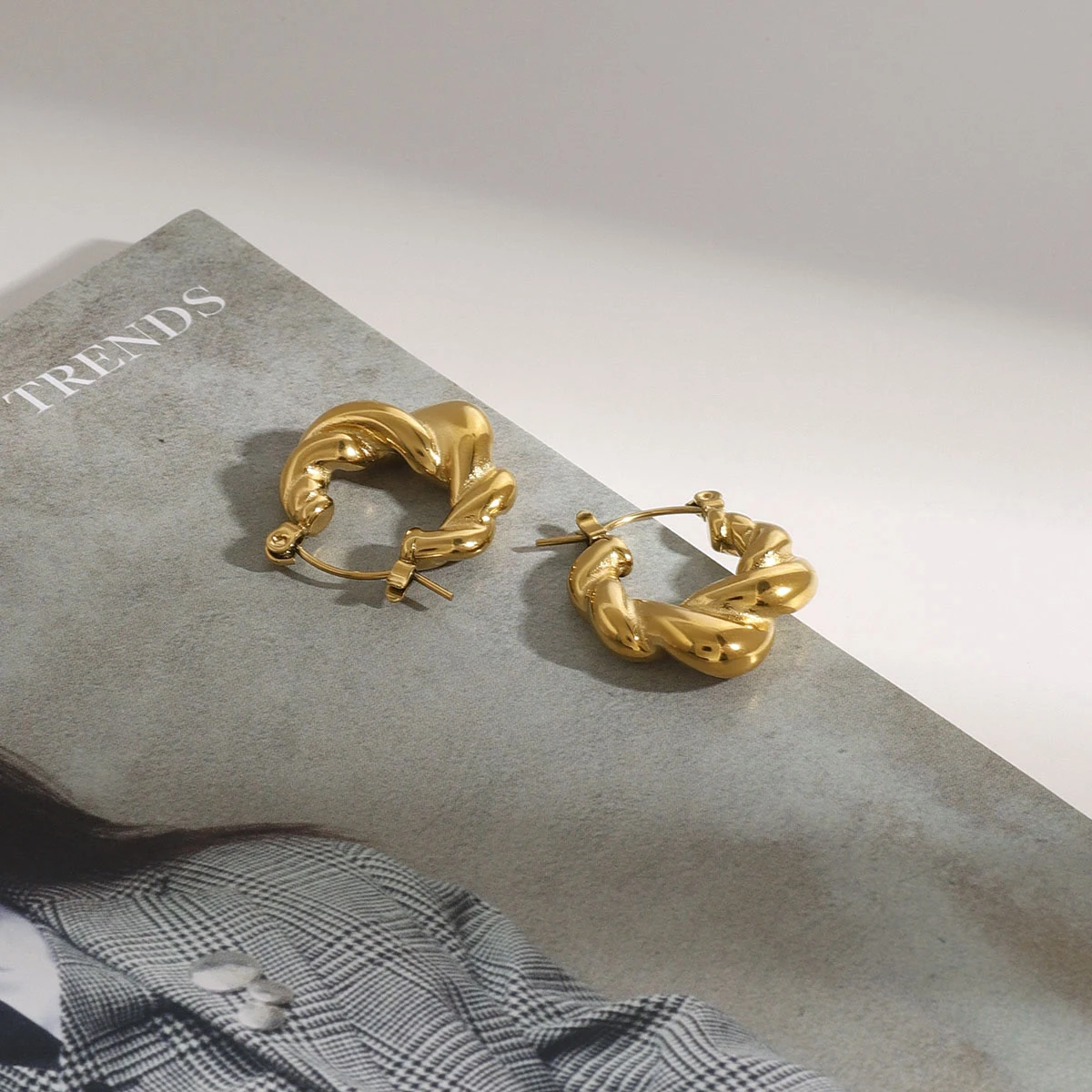 Gold-Tone Stainless Steel Croissant Earrings 4 Gold-Tone Stainless Steel Croissant Earrings - Image 4