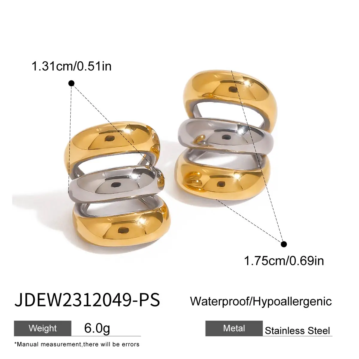 Modern Dual Tone Stainless Steel Clip Earrings 7 Modern Dual Tone Stainless Steel Clip Earrings - Image 7