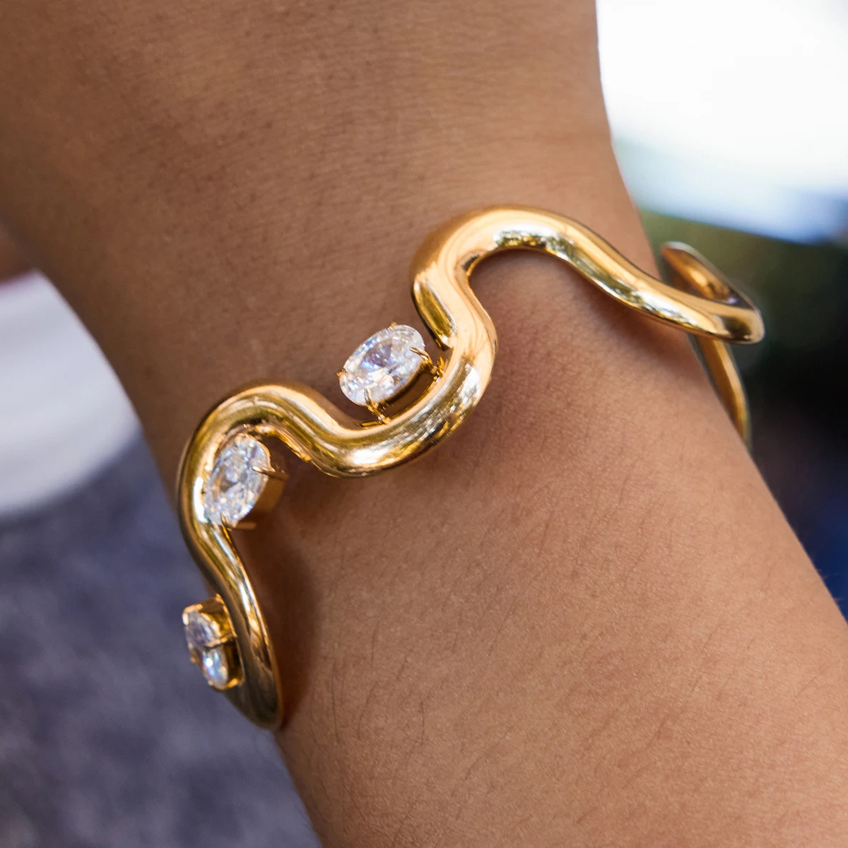 Stainless Steel Gold-Tone Oval Cuff Bracelet 2 Stainless Steel Gold-Tone Oval Cuff Bracelet - Image 2