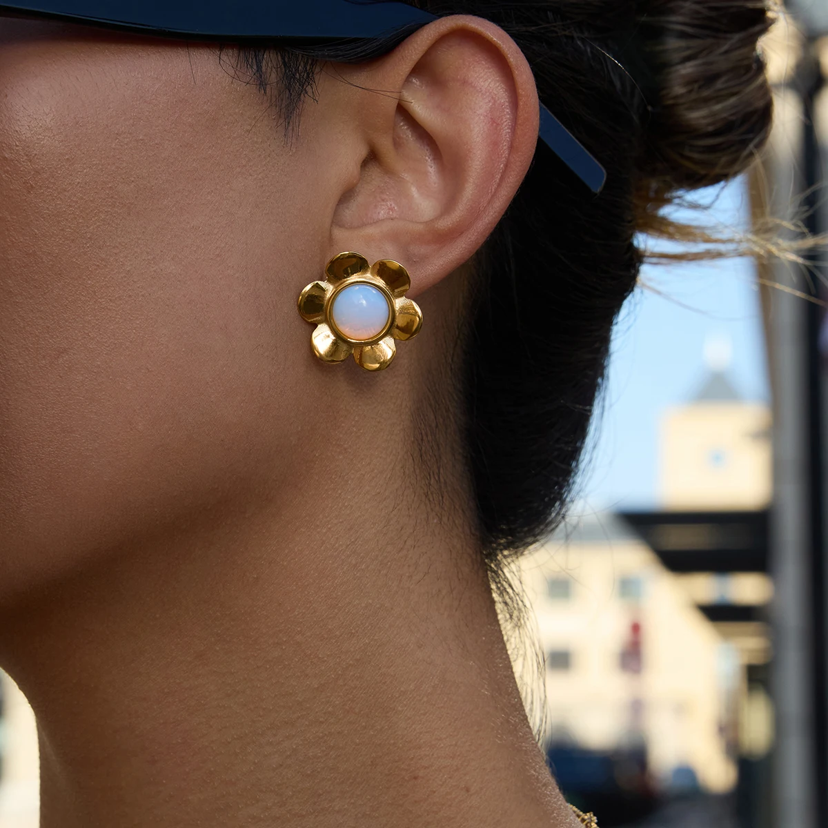 Elegant Stainless Steel Opal Flower Earrings 3 Elegant Stainless Steel Opal Flower Earrings - Image 3